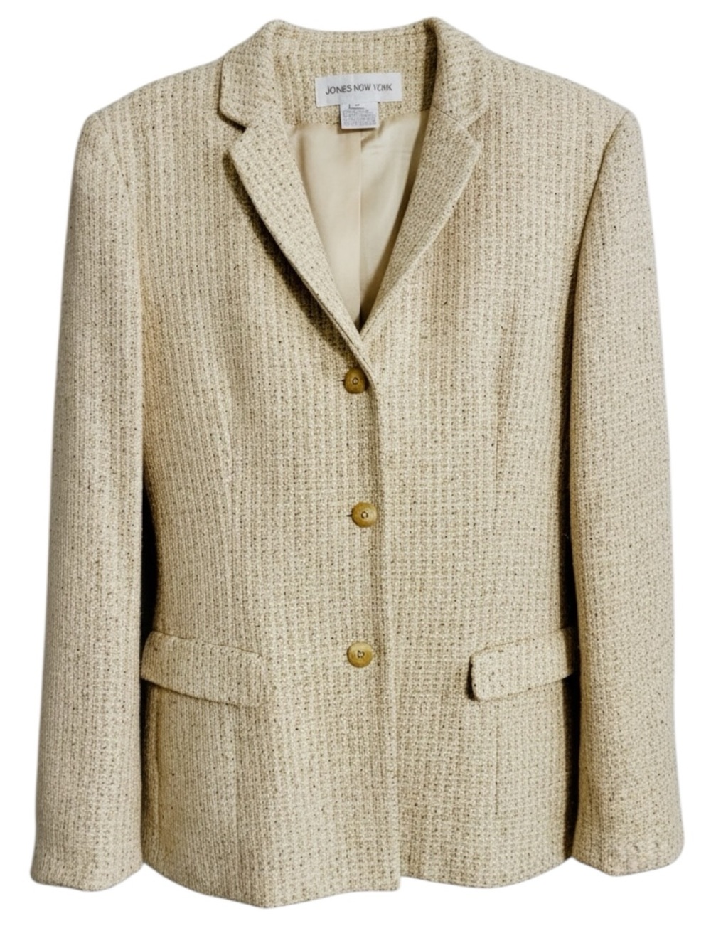 Jones New York Gold Silk Raffia Blazer Jacket 3 Button 14 Career Office Preppy